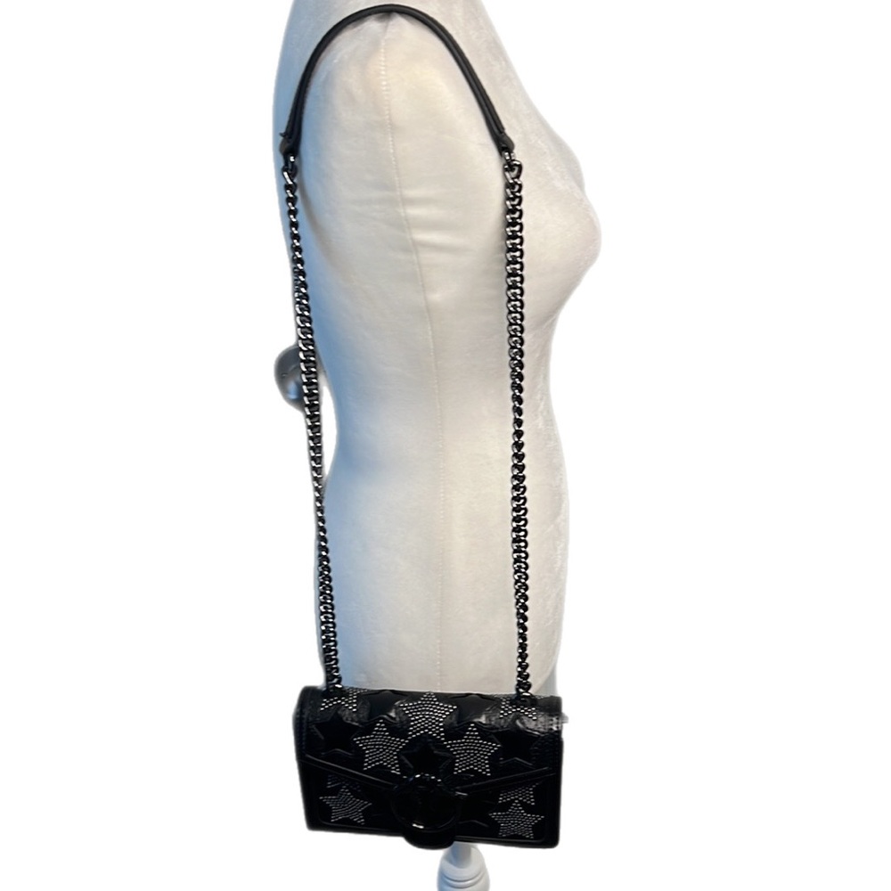 Pinko Crossbody Starry Skies Love Stud Black Leather Bag Silver Chain 8”x5” - Picture 5 of 15